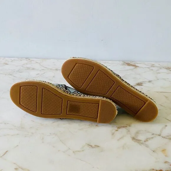 TORY BURCH Blue Brown 4T Logo Print Canvas/Veg Leather Espadrille Flats - US 6.5 - Picture 6 of 7